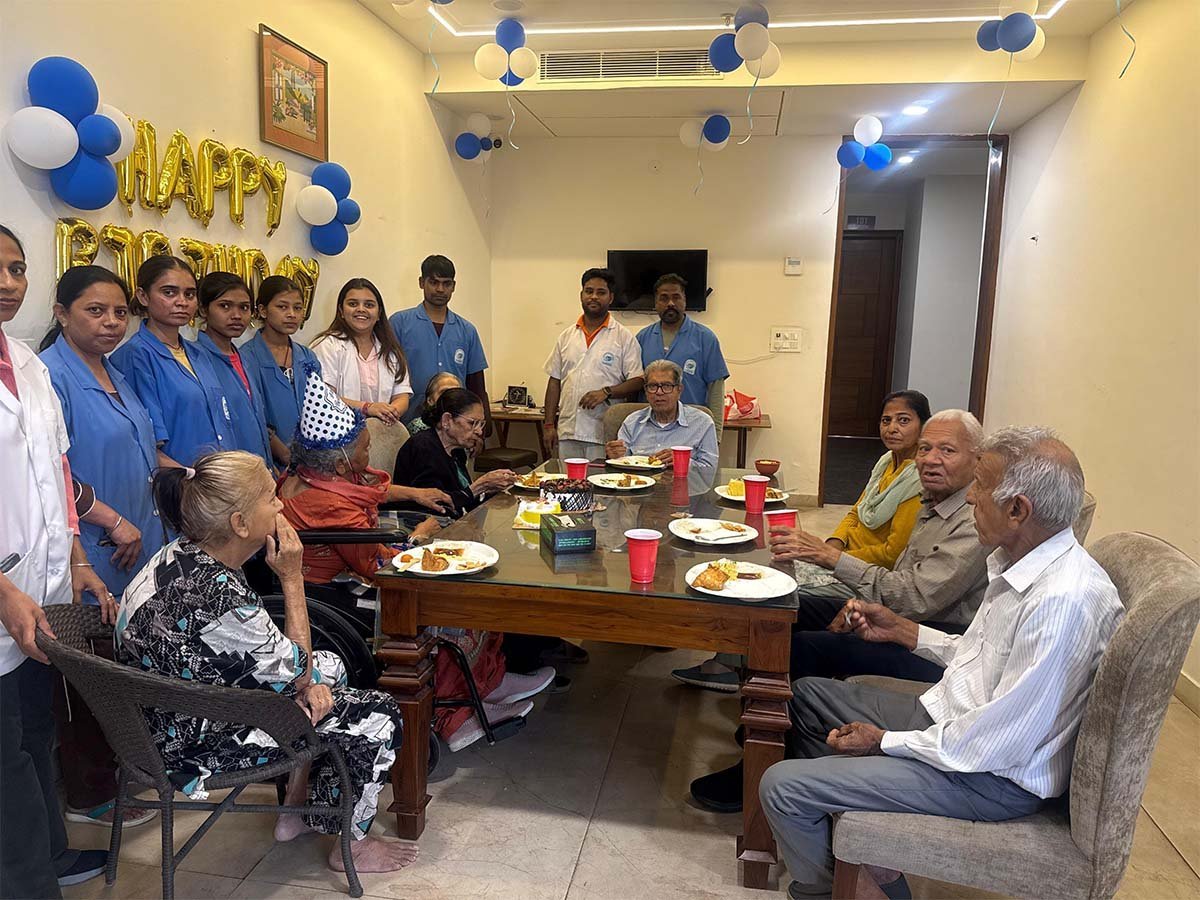 Residents celebrating a birthday together at The Vintage Assisted Living, Mohali